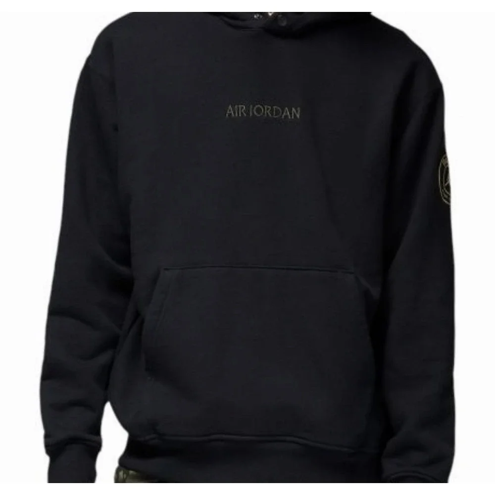 Nike Jordan X Paris Saint-Germain Pullover Wordmark Hoodie Black Mens Medium